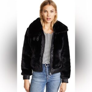 Blank NYC -  faux fur jacket - high collar - moto - grunge - size m
